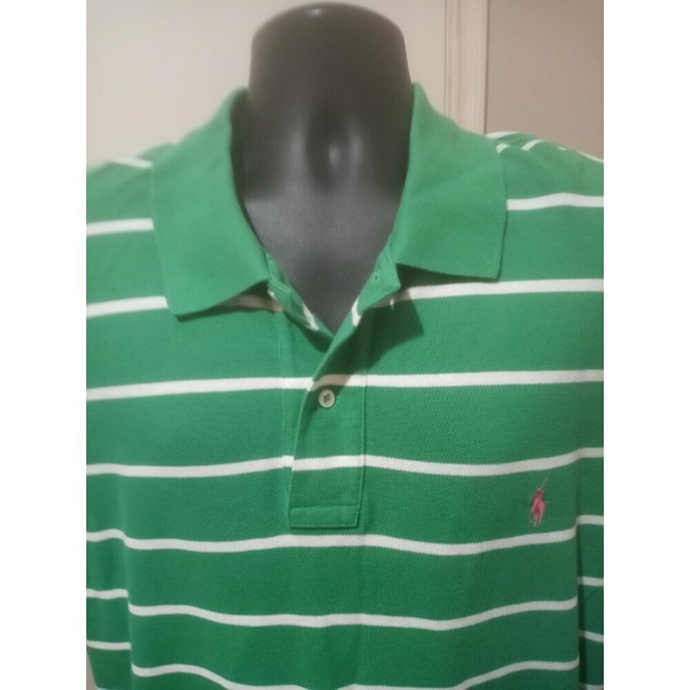Polo Ralph Lauren Men's Size XXL BIG 2xb Shirt Green White Stripe Golf Pony y2k - Picture 4 of 11